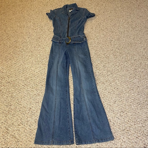 Armor Pants - Vintage Y2K Armor Denim 1 piece Jumpsuit Flared Belted Hippiecore Women’s Small